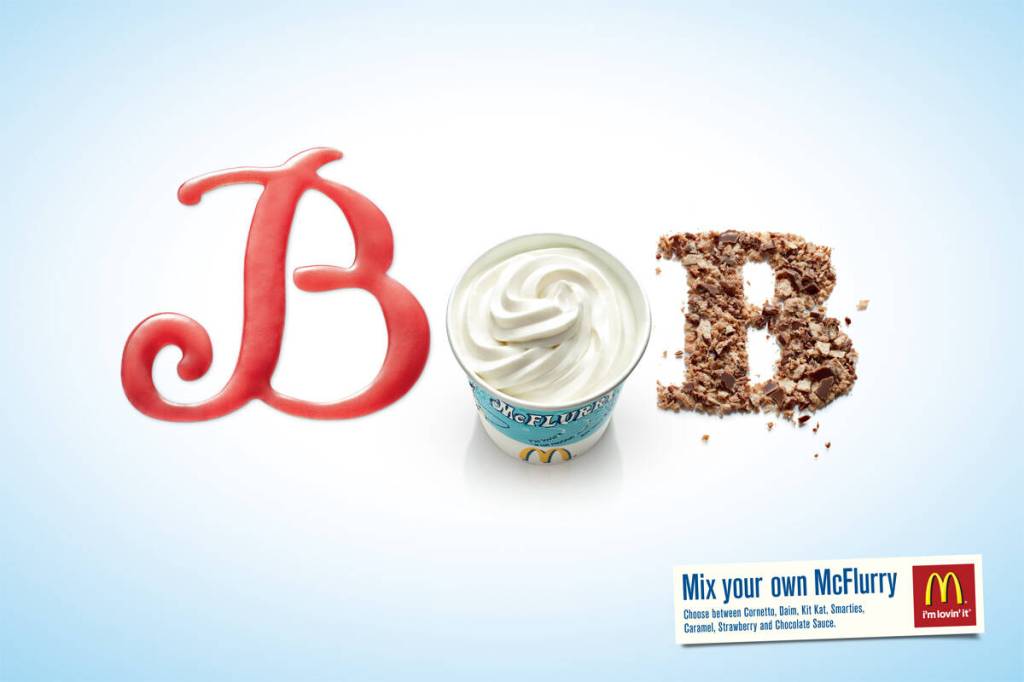 Publicité McDonald's - McFlurry - Mix your own MFlurry - Bob composé de coulis de fraise et de céréales - Agence DDB - Danemark - 2009 