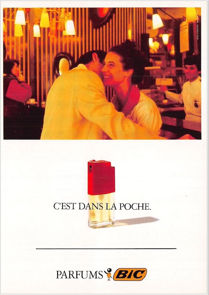 Publicité Bic - Parfum Bic - Parfum Rouge- C'est dans la poche - Un couple s'embrassant dans un bar - Agence Callegari Berville - France - 1988