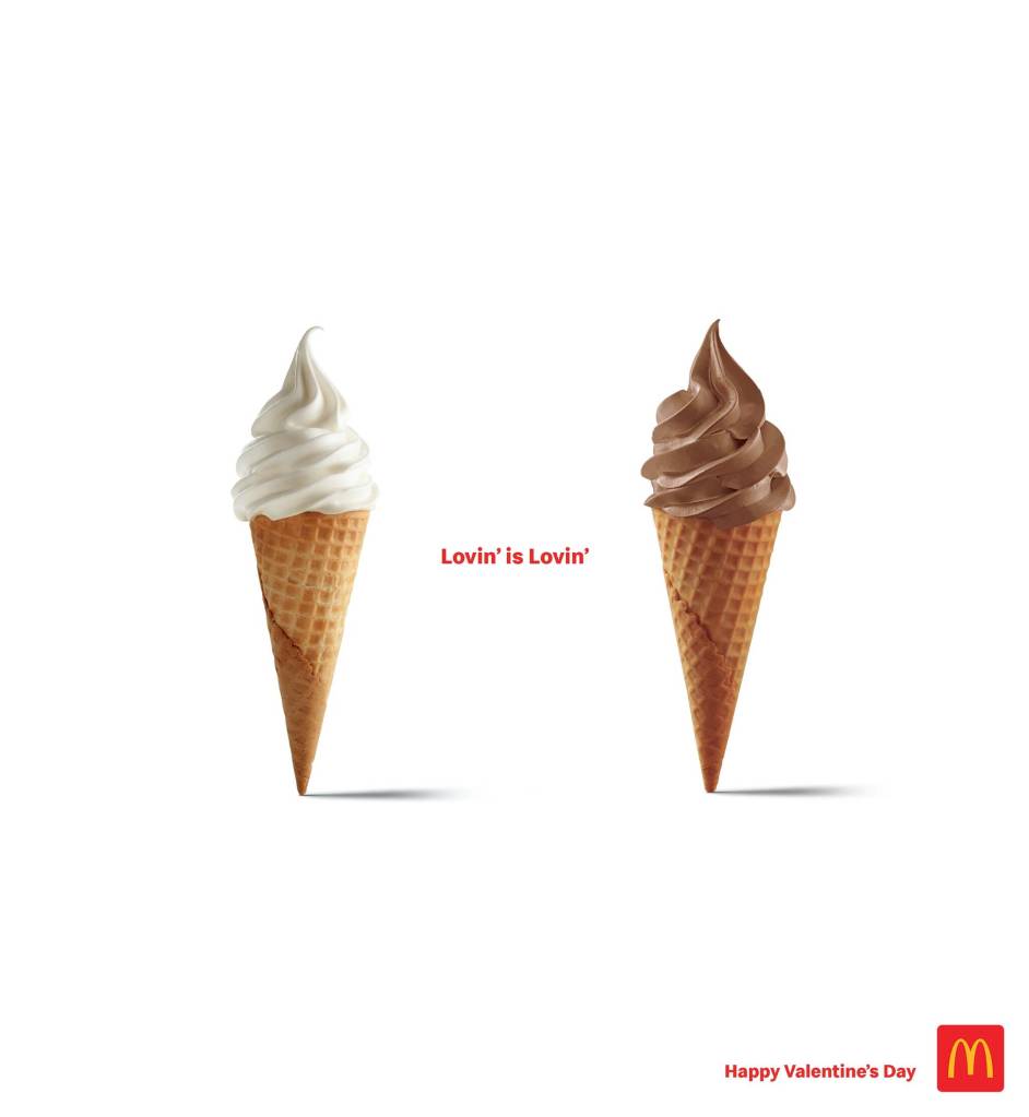 Publicité McDonald's - StValentin - Lovin' is lovin's - Une glace à la vanille à côté d'une glace au chocolat - Agence TBWA - Porto Rico - 2020
