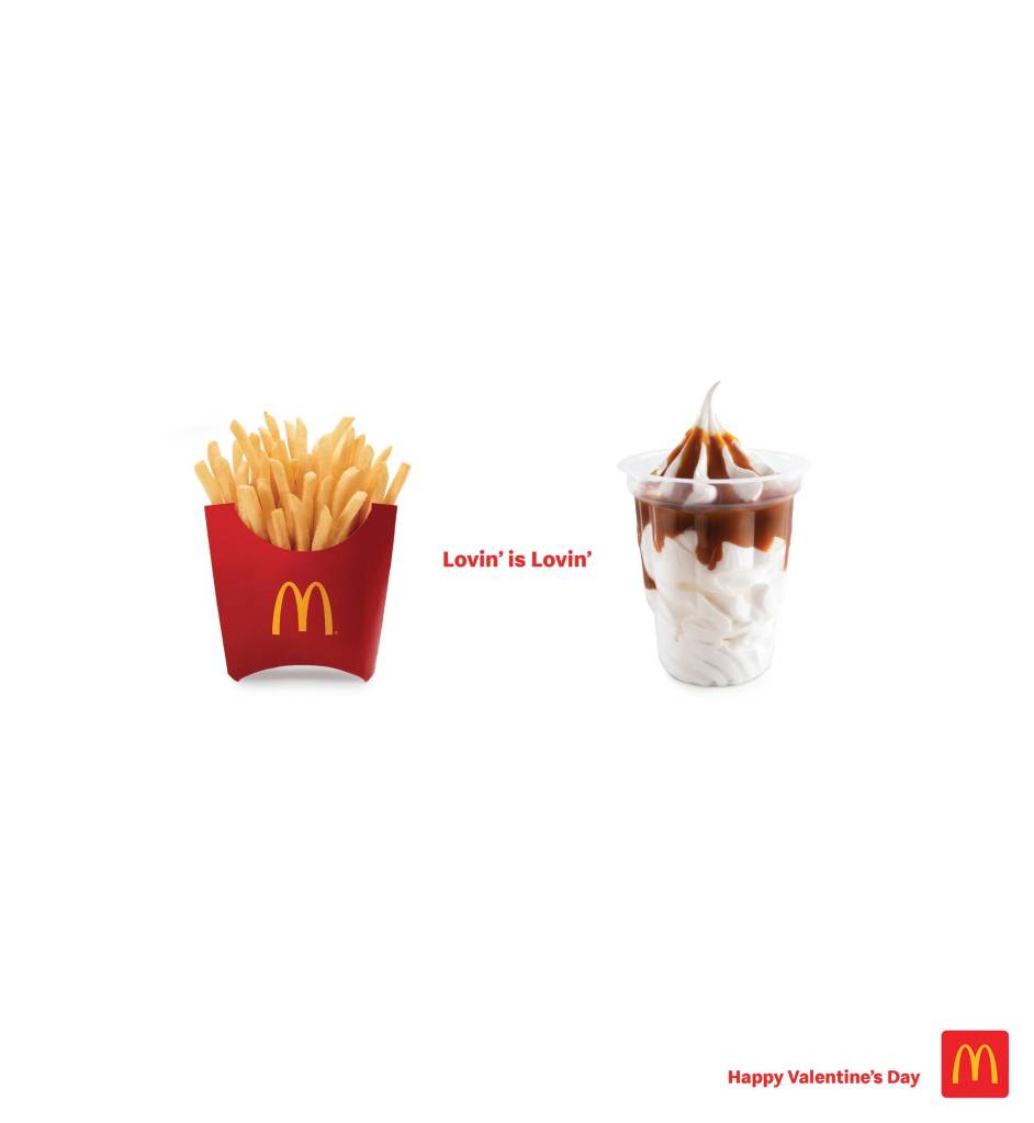Publicité McDonald's - StValentin - Lovin' is lovin's - Un sachet de frites à côté d'un Sundae - Agence TBWA - Porto Rico - 2020