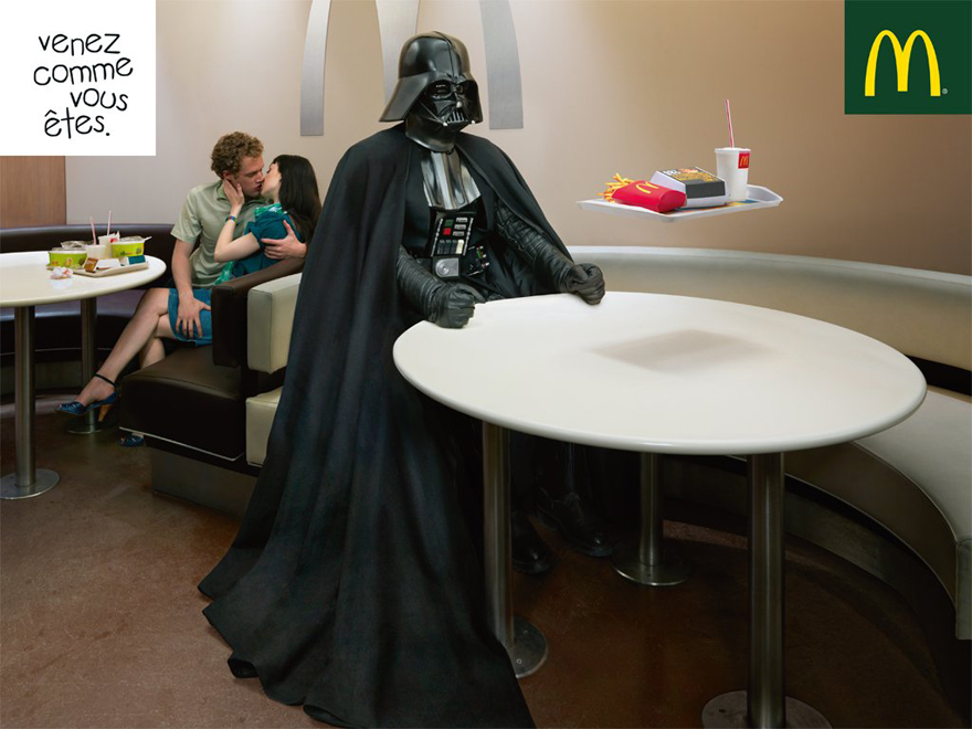 Publicité McDonald's - Venez comme vous êtes - Darth Vador fait léviter son plateau - Agence BETC Paris - 2010