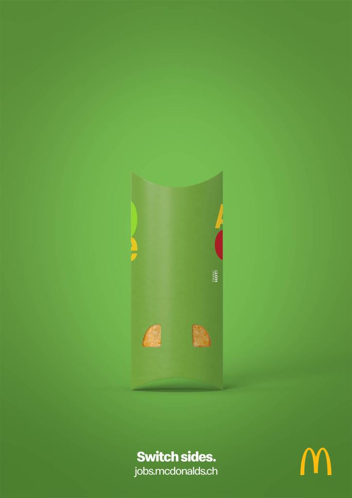 Publicité McDonald's - Recrutement - Switch Sides - Packaging d'Apple Pie de dos - Agence TBWA - Suisse - 2023